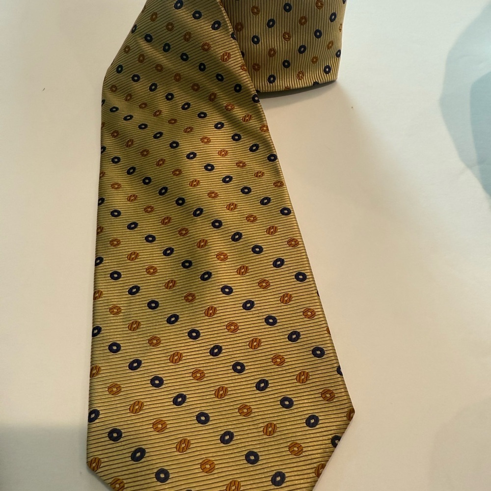 Paul Fredrick Gold Tie with Blue and Orange